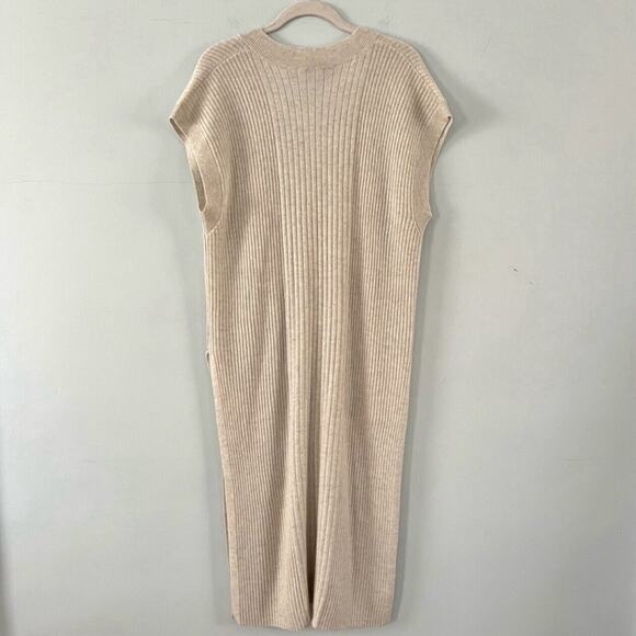 Autumn Cashmere Ribbed V-Neck Butterscotch Brown Tunic Knit Sweater Dress - Picture 4 of 6